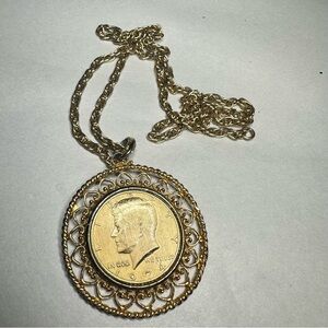 WLP Vintage 1974 Kennedy Liberty Coin Half Dollar Heart Pendant Gold Tone